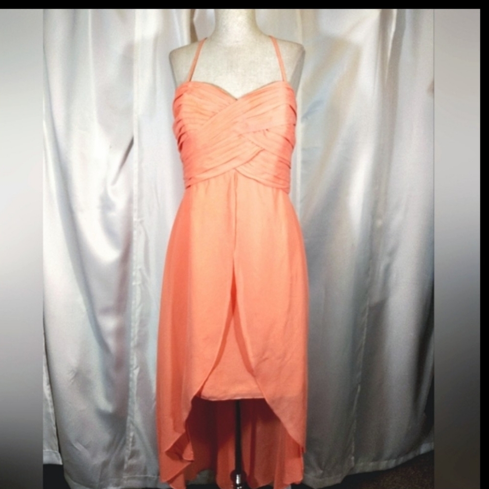 David's Bridal Asymmetrical Bridal Dress, Coral Pleated Bodice, Straps, Zipper,8